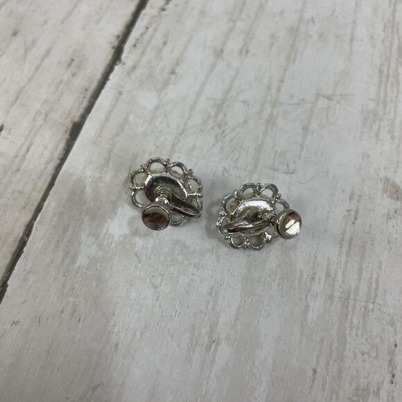 VTG Earrings 4 Pairs - Clip On & Screw back Silver Tone Blue Rhinestone Opal - Picture 3 of 10